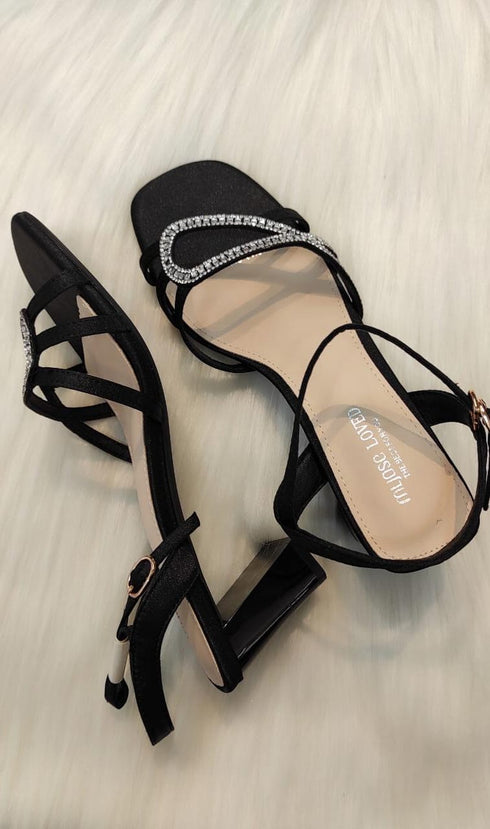Rhinestone Embellished Buckle Heel
